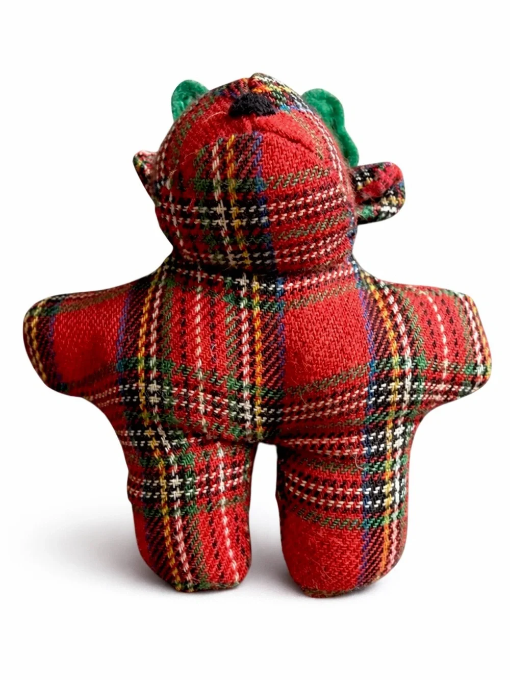 Reindeer Lapel Pin Stuffed Red & Green Tartan Plaid Christmas Holiday Vtg Brooch